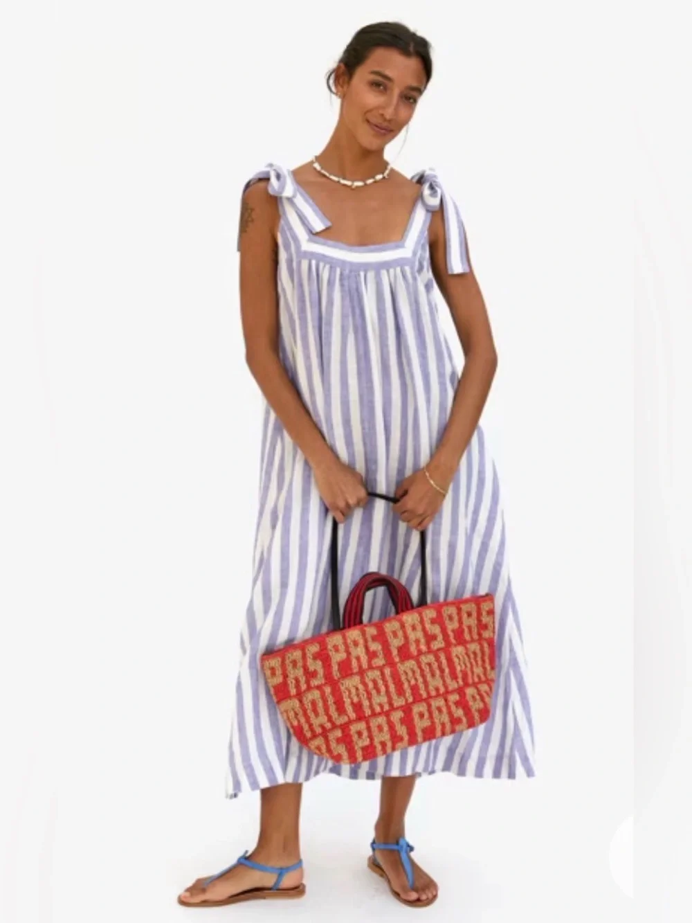 Clare V Bateau Tote - Natural & Bright Poppy Raffia Pas Mal